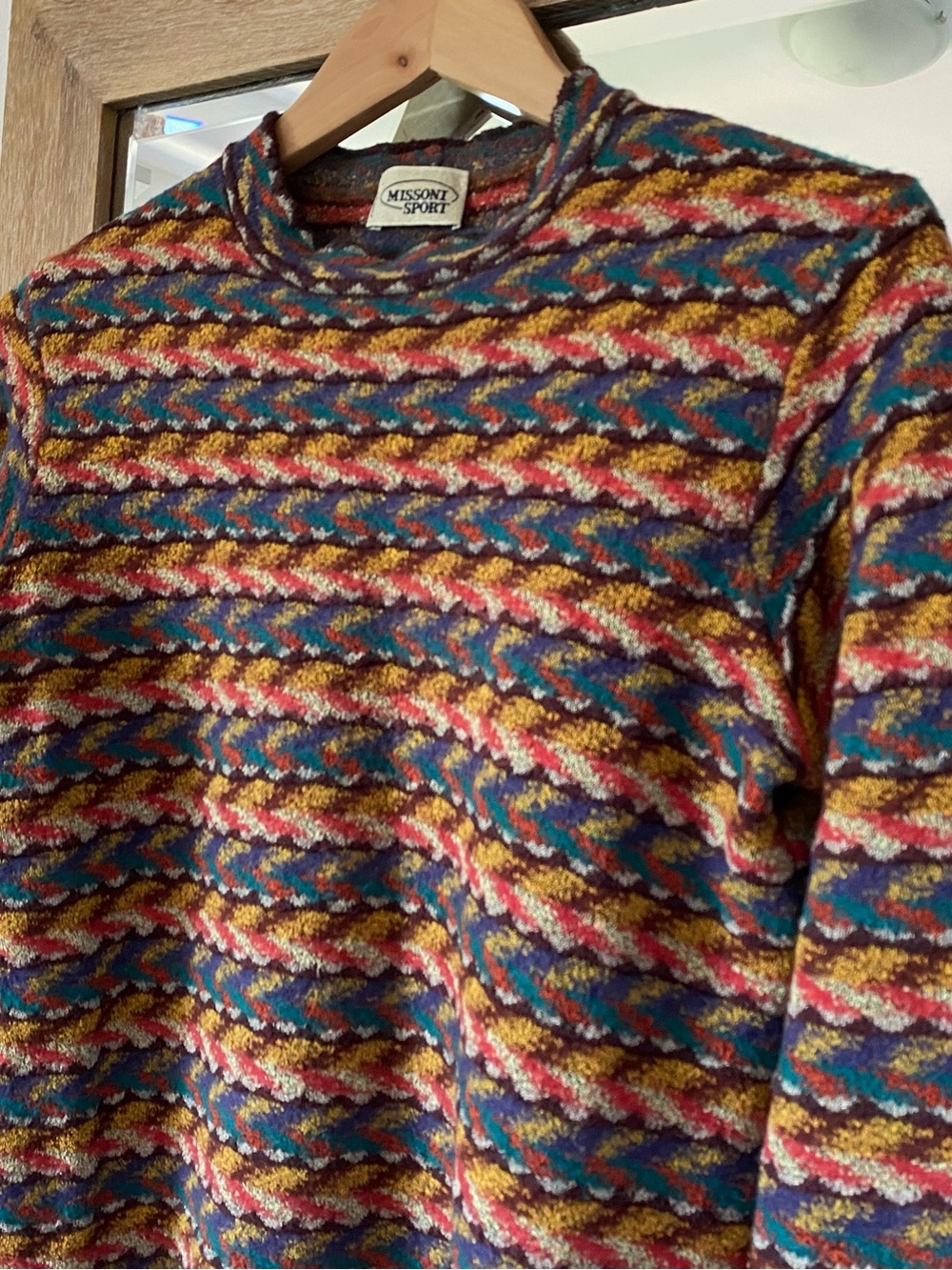 Vintage 90s Missoni Sport Multicolor Wave-Pattern Crewneck Cropped Boxy Sweater - Picture 3 of 14